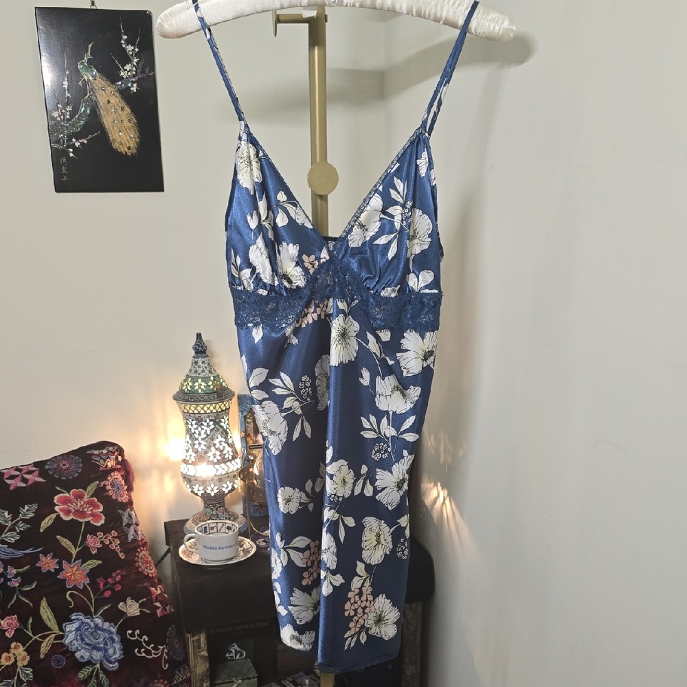 Adore Me Blue Floral Chemise Slip Dress